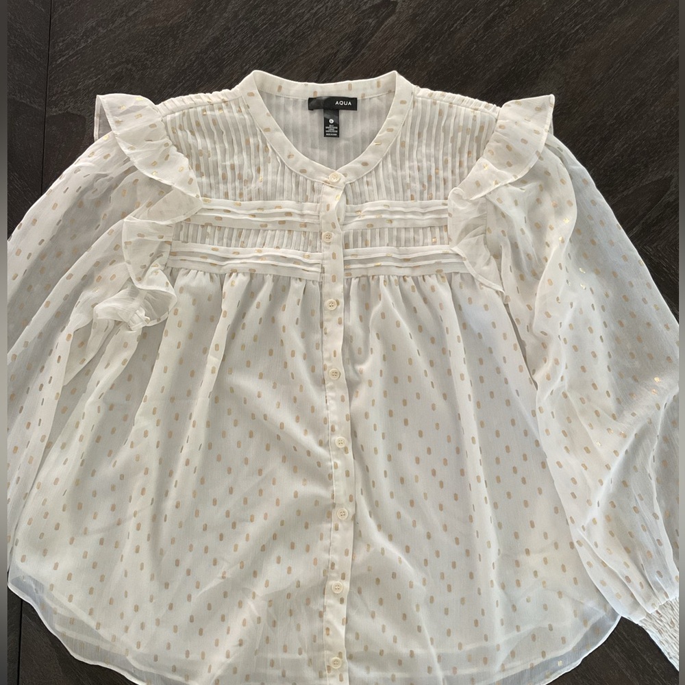Aqua White and Gold Blouse